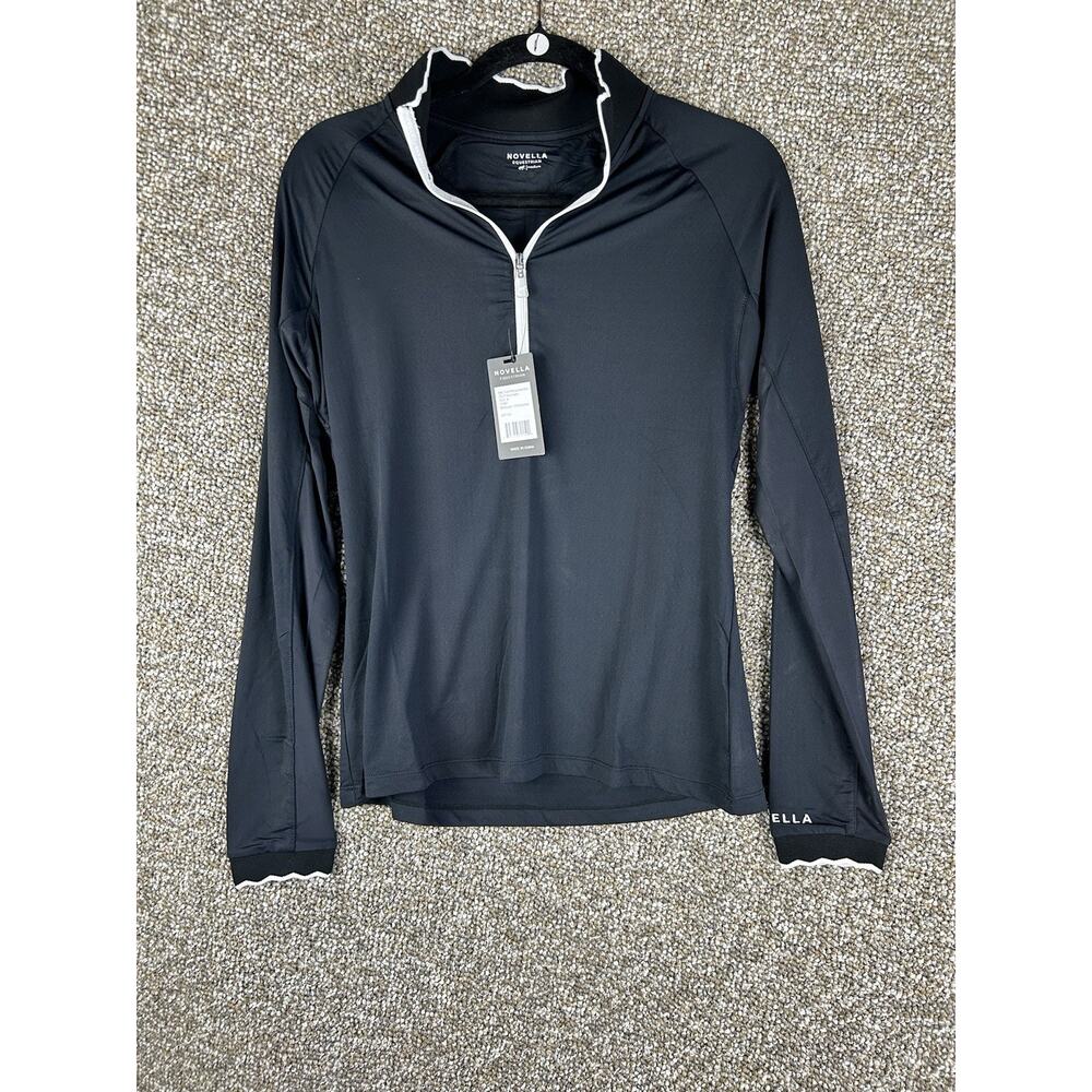 NOVELLA EQUESTRIAN The Barn Shirt Top Black Scallop Long Sleeve Mesh Sz Med